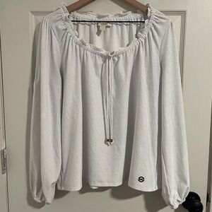 Michael Kors Blouse Womens Large White Eyelet Lace Boho Peasant Elegant Preppy